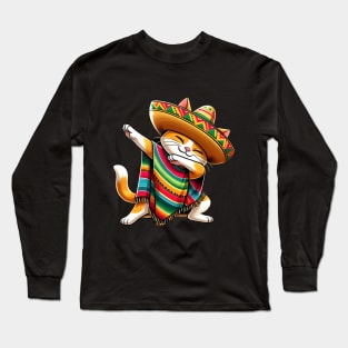 Cinco De Mayo Funny Mexican Cat Sombrero Poncho Long Sleeve T-Shirt